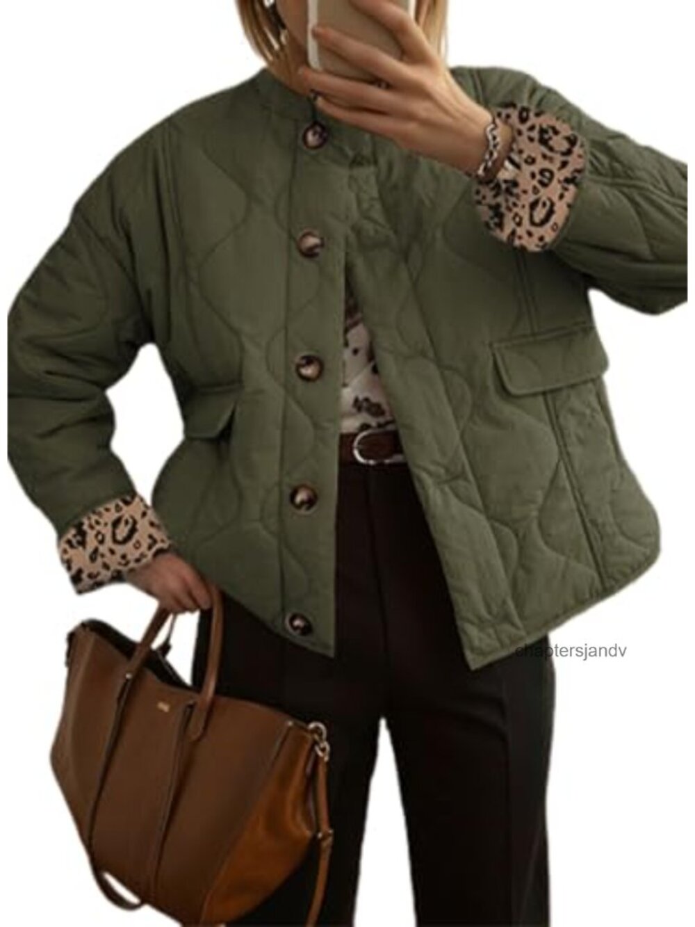 Quilted Puffer Jacket Button Down Leopard Print Winter Coat Pockets